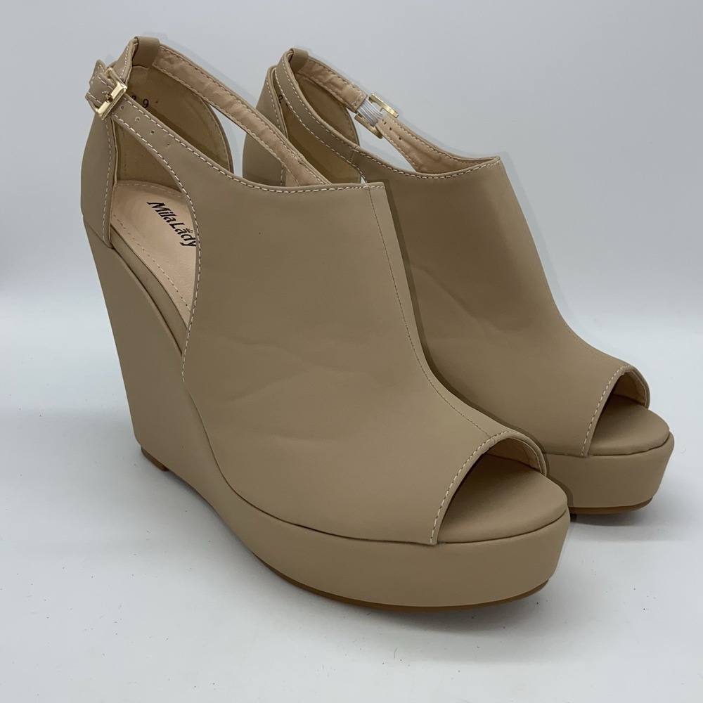 Mila Lady Lisa 2 Wedge Heels Women's Size 9 Heel Almost 5" Nude Platform‎